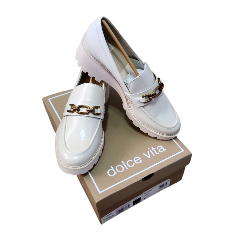 Nwt Vita Harlen Ivory Crinkle Patent Women's Loafers Size 11